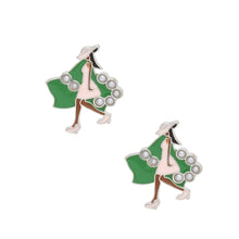 Cargar imagen en el visor de la galería, AKA Sorority Pink Lady Green Ivy Stud Earrings
