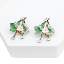 Cargar imagen en el visor de la galería, AKA Sorority Pink Lady Green Ivy Stud Earrings
