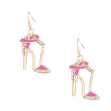 Breast Cancer Fish Hook Gold Heel Ribbon Earrings