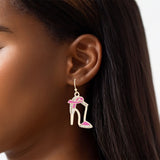 Breast Cancer Fish Hook Gold Heel Ribbon Earrings