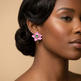 Alpha Kappa Alpha Pink Enamel Flower Stud Earrings