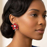 Delta Sigma Theta Red Enamel Flower Stud Earrings