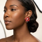 Delta Sigma Theta Red Enamel Flower Stud Earrings