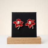 Delta Sigma Theta Red Enamel Flower Stud Earrings