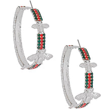 Load image into Gallery viewer, Silver Red and Green Bee Hoops
