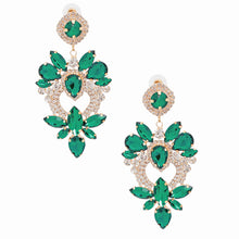 Load image into Gallery viewer, Green Glass Crystal Heart Earrings
