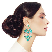 Load image into Gallery viewer, Green Glass Crystal Heart Earrings
