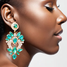 Load image into Gallery viewer, Green Glass Crystal Heart Earrings
