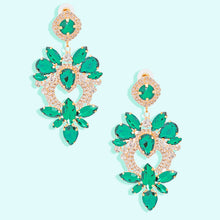 Load image into Gallery viewer, Green Glass Crystal Heart Earrings
