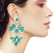 Load image into Gallery viewer, Green Glass Crystal Heart Earrings
