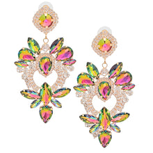 Load image into Gallery viewer, Pink Green Glass Crystal Heart Earrings
