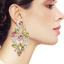 Load image into Gallery viewer, Pink Green Glass Crystal Heart Earrings
