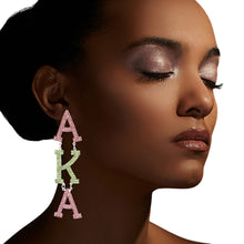 Load image into Gallery viewer, AKA Dangle Pink Green Large AKA Earrings
