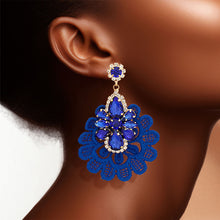 Load image into Gallery viewer, Royal Blue Fabric Lace Crystal Earrings
