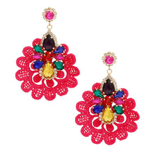Load image into Gallery viewer, Pink Fabric Lace Crystal Earrings

