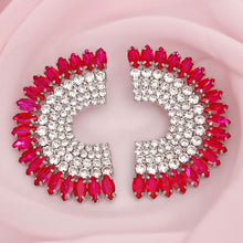 Load image into Gallery viewer, Studs Fuchsia Crystal Semi Circle Luminous Earring
