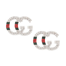 Load image into Gallery viewer, Studs Silver Italian Luxe Red Green Stripe Earring
