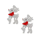 Dangle Adorable Reindeer Glam Xmas Silver Earrings