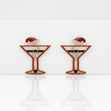 Stud Gold Tipsy Santa Red Martini Xmas Earrings