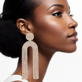 Fringe Gold Pave Long Arched Earrings for Women