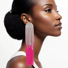 Load image into Gallery viewer, Tassel Fuchsia Long Fringe Glam Earrings for Women
