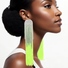 Load image into Gallery viewer, Tassel Neon Green Long Fringe Glam Earrings Women
