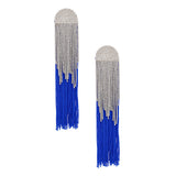 Tassel Royal Blue Long Fringe Glam Earrings Women