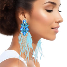 Cargar imagen en el visor de la galería, Tassel Blue Feather Glass Earrings for Women
