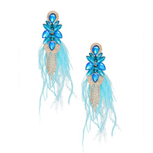 Load image into Gallery viewer, Tassel Blue Feather Glass Earrings for Women
