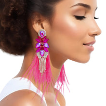 Load image into Gallery viewer, Tassel Fuchsia Feather Glass Earrings for Women
