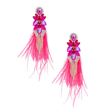 Load image into Gallery viewer, Tassel Fuchsia Feather Glass Earrings for Women
