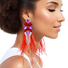 Cargar imagen en el visor de la galería, Tassel Red Feather Glass Earrings for Women
