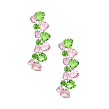 Load image into Gallery viewer, AKA Dangle Pink Green Heart Crystal Earrings
