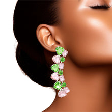 Load image into Gallery viewer, AKA Dangle Pink Green Heart Crystal Earrings

