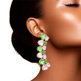 AKA Dangle Pink Green Heart Crystal Earrings