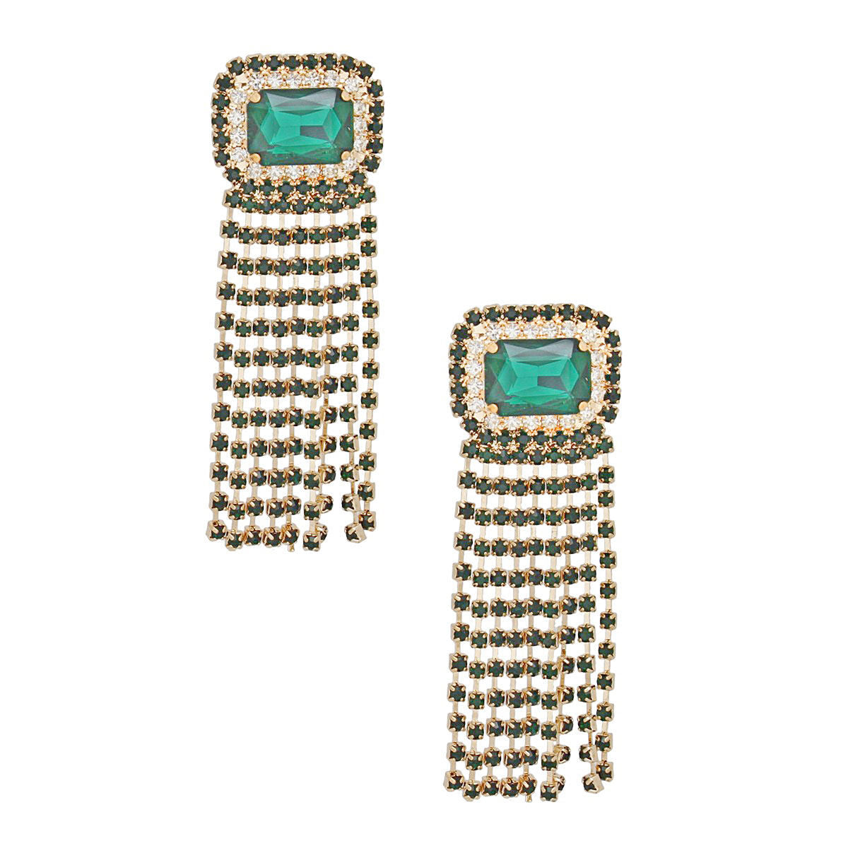 Fringe Emerald Radiant Cut Crystal Earrings Women