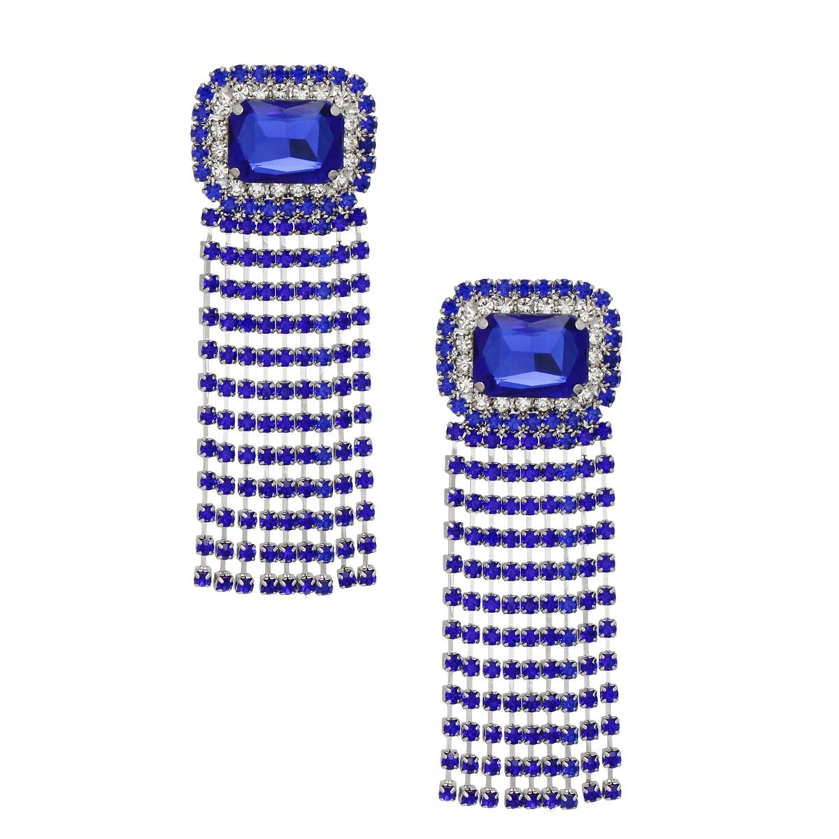 Fringe Royal Blue Radiant Cut Crystal Earrings