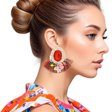 Load image into Gallery viewer, Studs Multicolor Crystal Fan Tassel Floral Earrings
