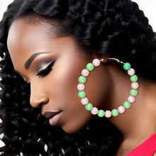 Cargar imagen en el visor de la galería, Pink Green Pearl Hoops for Women

