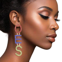 Load image into Gallery viewer, OES Sorority Pave Letter Gold Dangle Earrings
