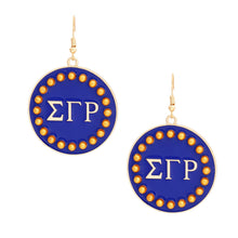 Load image into Gallery viewer, SGRHO Sorority Round Blue Fish Hook Earrings
