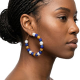 Gold Blue 2in Stone Ball Hoops