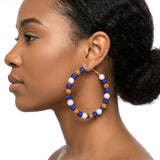 Gold Blue 3in Stone Ball Hoops