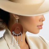 Fish Hook Brown Cowgirl Hat Fringe Earrings