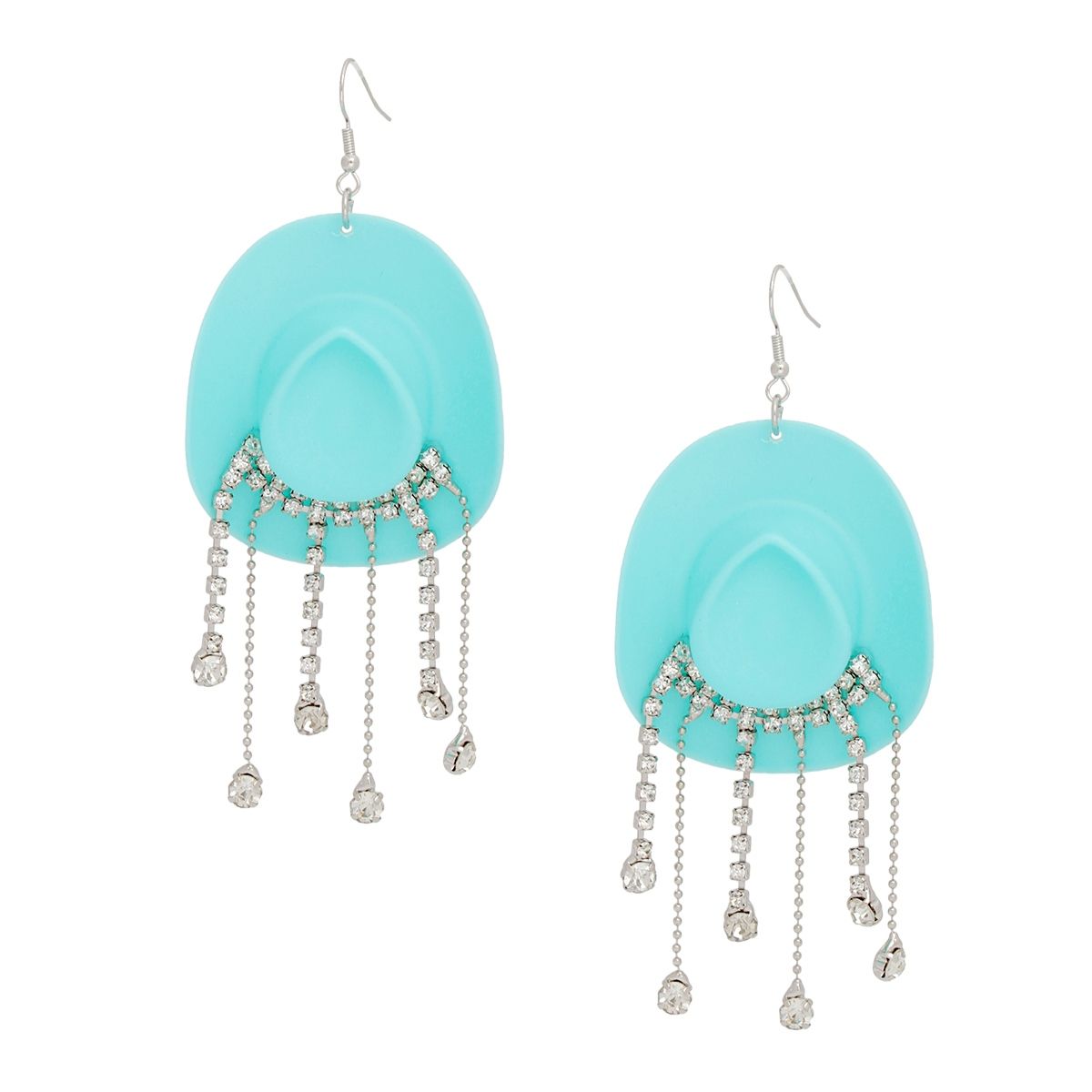 Fish Hook Turquoise Cowgirl Hat Fringe Earrings