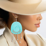 Fish Hook Turquoise Cowgirl Hat Fringe Earrings