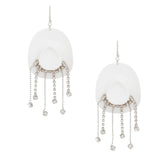 Fish Hook White Cowgirl Hat Fringe Earrings