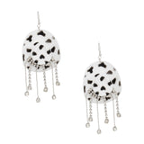 Fish Hook White Black  Cowgirl Hat Fringe Earrings