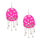 Fish Hook Fuchsia White Cowgirl Hat Fringe Earring