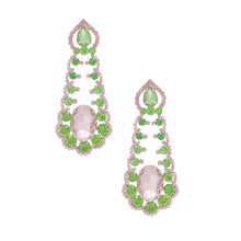 Load image into Gallery viewer, AKA Sorority Ruffled Pink Green Crystal Earrings
